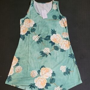 Aokosor Floral Sleeveless Dress in Green and Cream